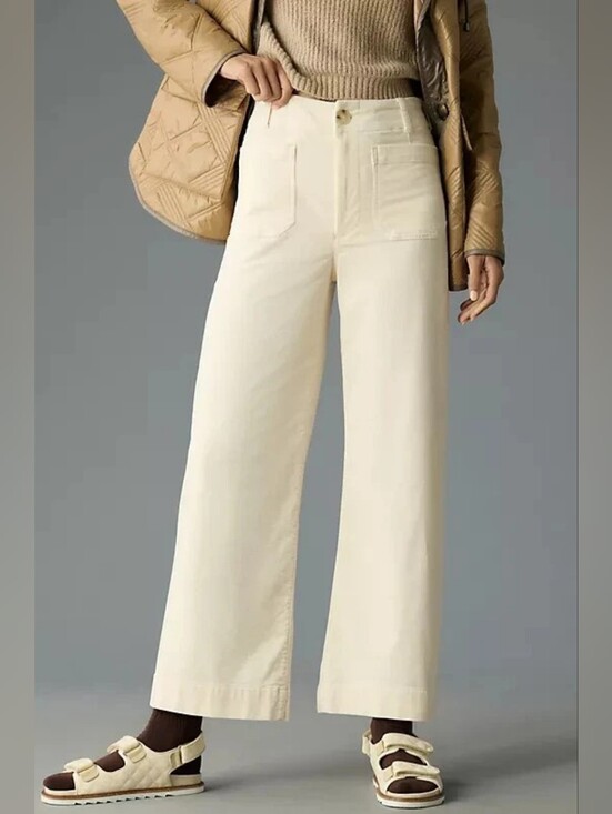 Maeve Pants - Maeve Anthropologie Colette Crop Pants Corduroy Wide Leg Trousers Cream 27